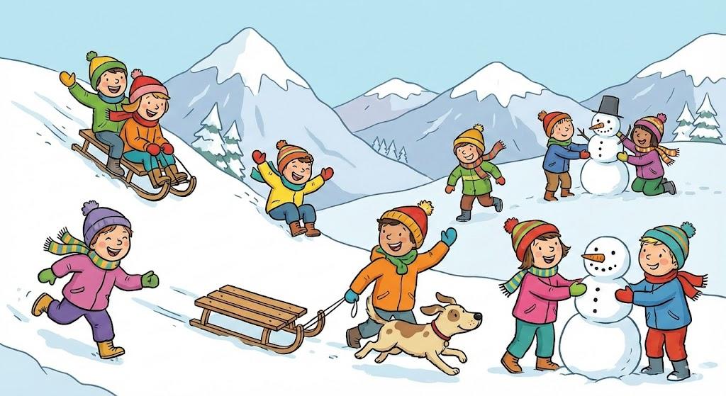 Bambini sullo slittino